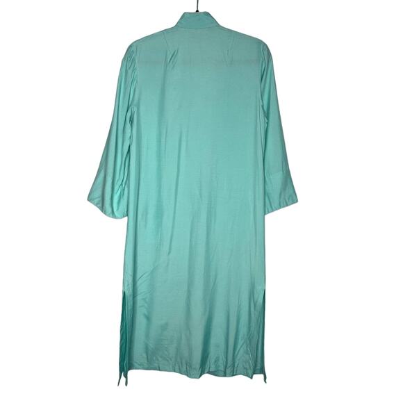 Vintage 60s Chinese Embroidered Robe Size Small Aqua Rayon House Coat Embroidery - Picture 2 of 11